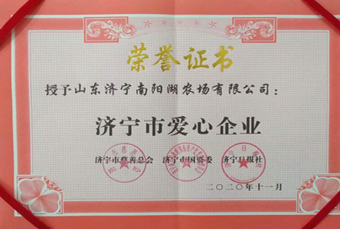 南陽湖農(nóng)場(chǎng)喜獲“濟(jì)寧市愛心企業(yè)”榮譽(yù)稱號(hào)